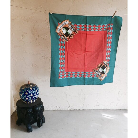 Esprit Vintage Cotton Scarf With Bold Red & Teal Geometric Print - Picture 2 of 4